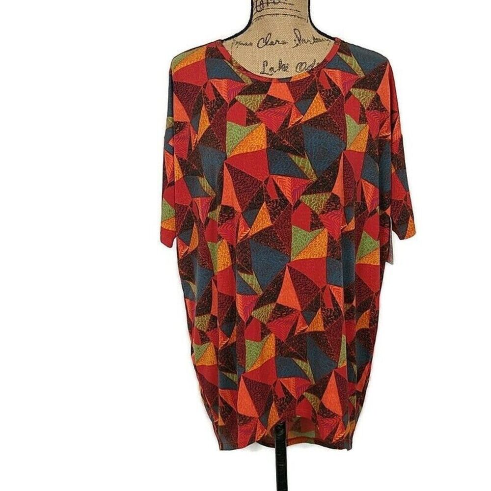 NWT Lularoe Womens sz XS Irma T Shirt Orange Multicolor‎ Geometric Short Sleeve